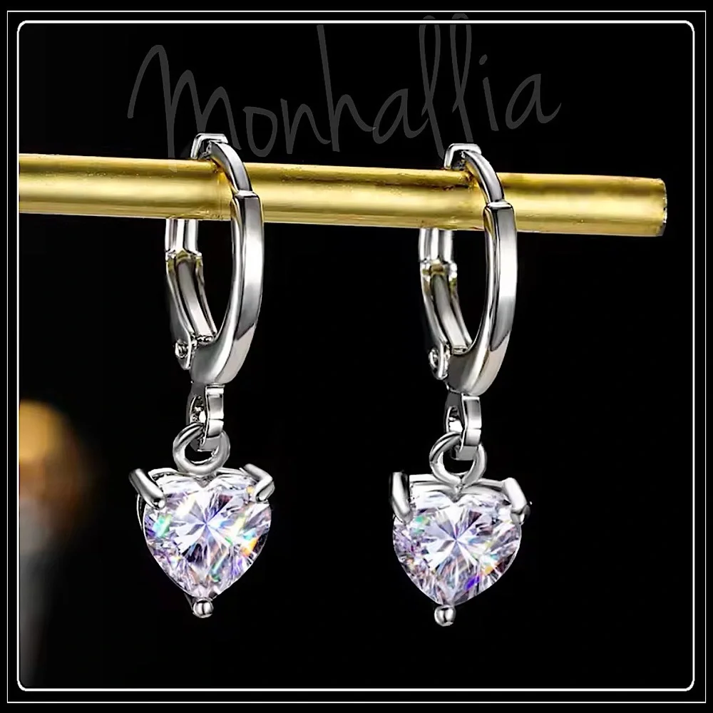 NEW SPARKLING SILVER SIMULATED DIAMOND HEART LOVE GIFT HUGGIE EARRINGS